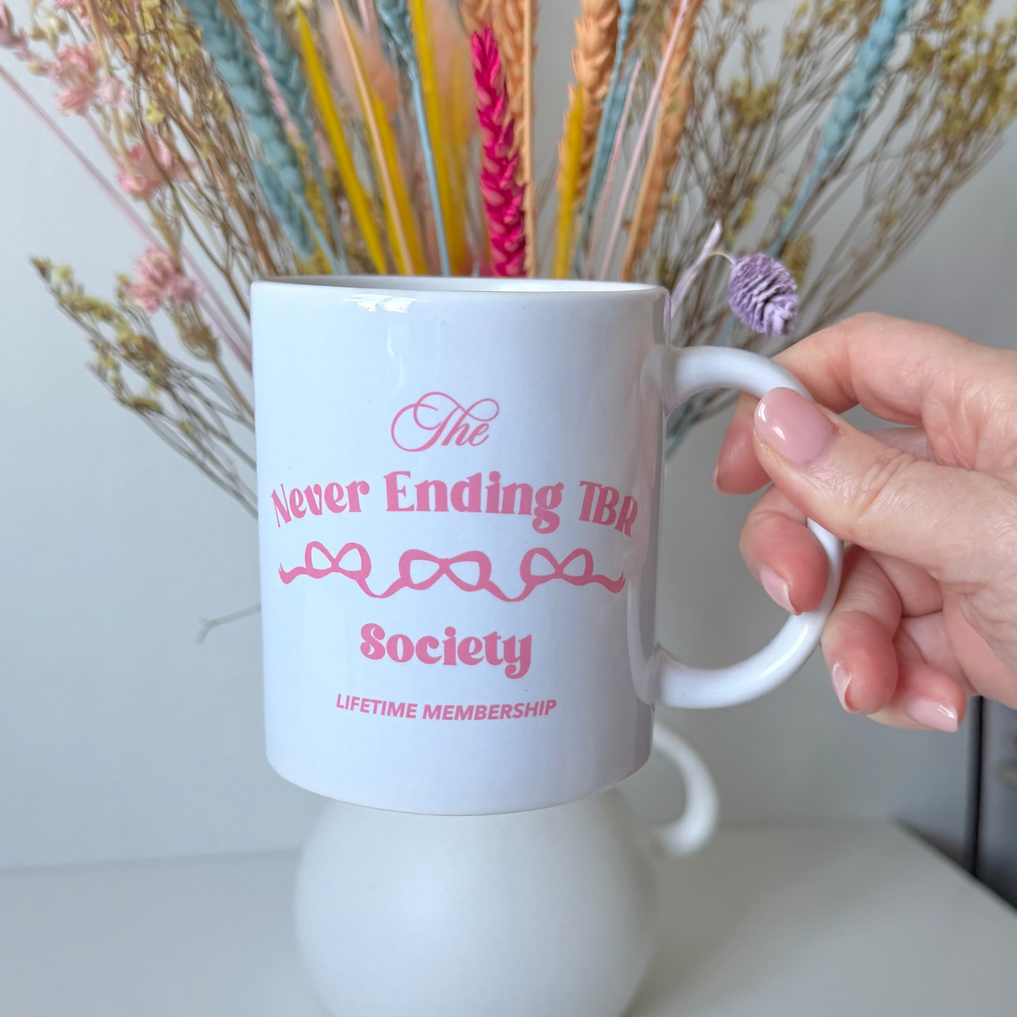 The Never Ending TBR Society Mug - PINK TEXT