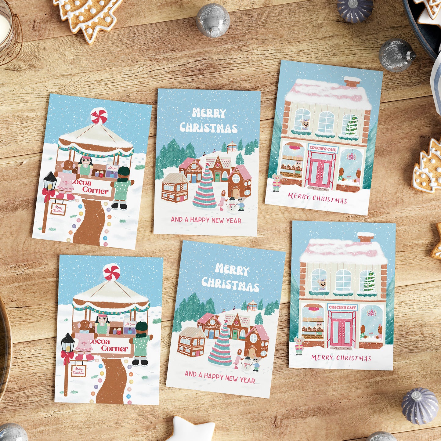 Pastel Christmas Card Collection - Set of 6 A6 Festive Greeting Cards