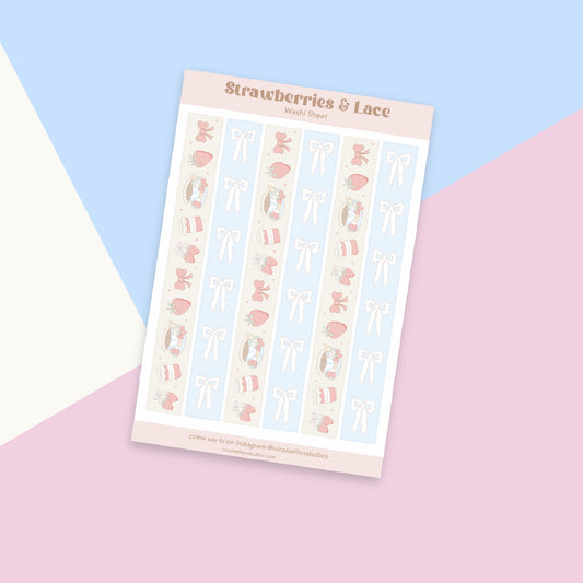 Strawberries & Lace Washi Strip Sheet
