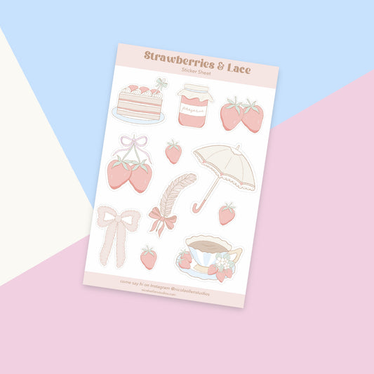 Strawberries & Lace Sticker Sheet