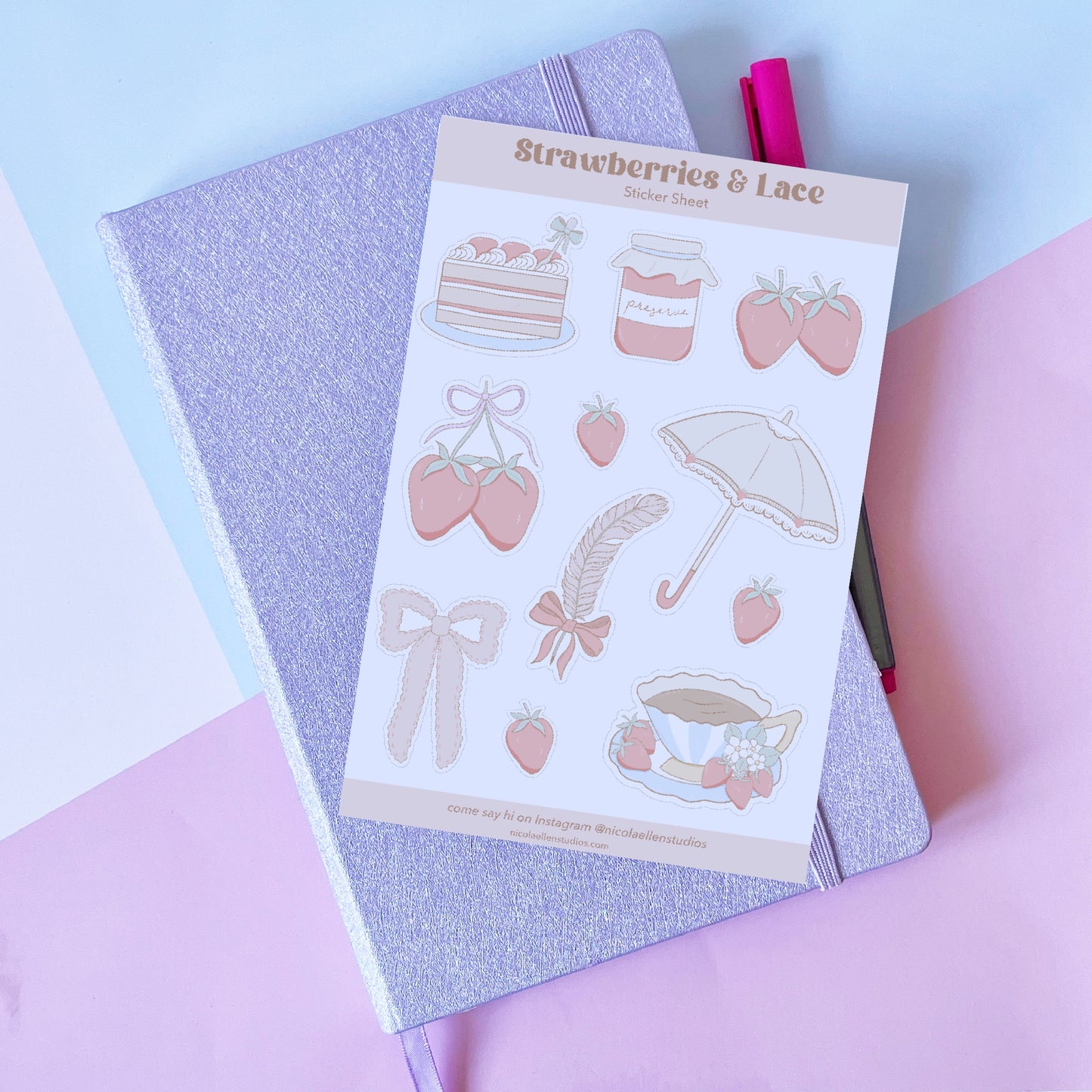 Strawberries & Lace Sticker Sheet