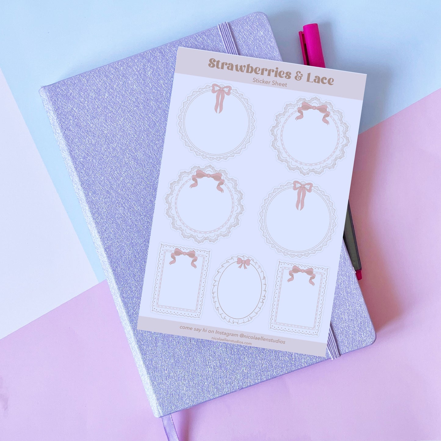 Strawberries & Lace Notelet Sticker Sheet