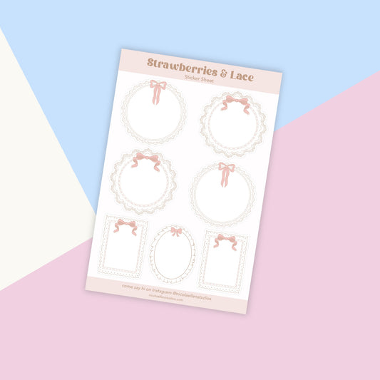 Strawberries & Lace Notelet Sticker Sheet