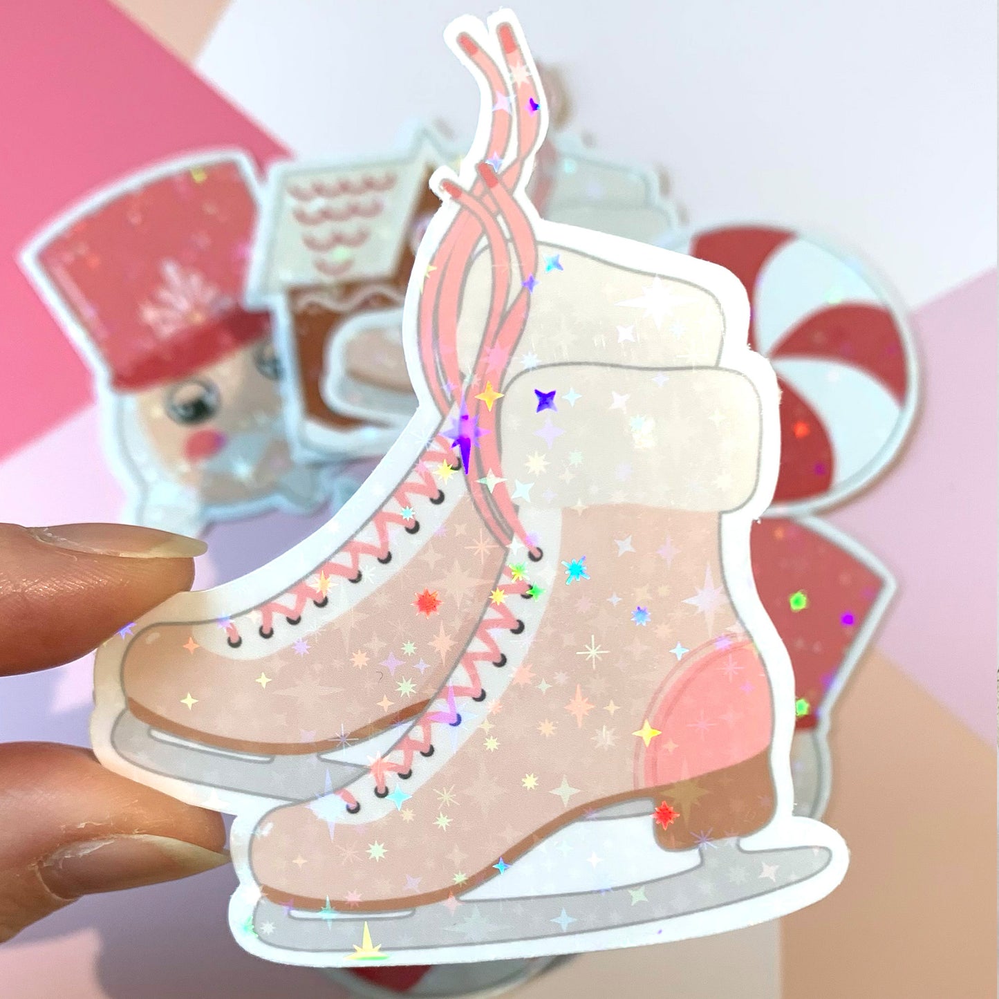 Pink Ice Skate Sparkly Vinyl Sticker