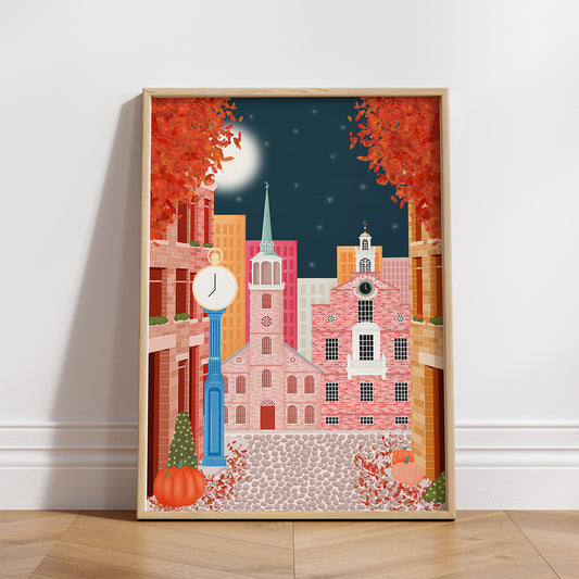 Boston in Fall Destination Print - Nightime