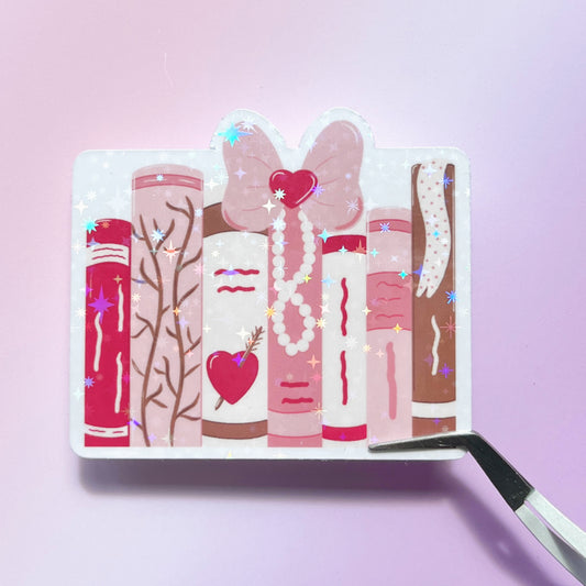 Pink Bookish Coquette Sparkle Sticker