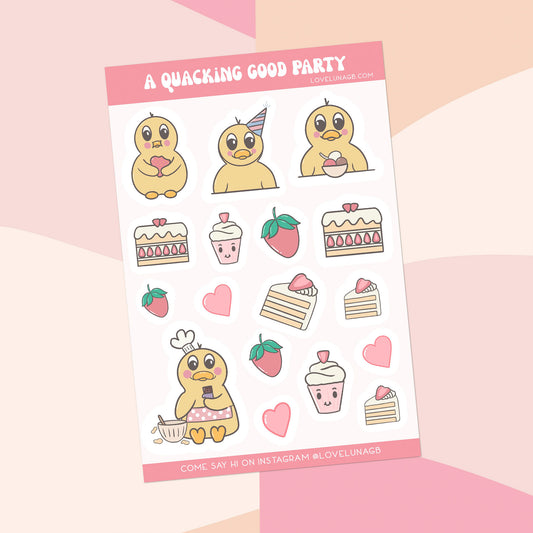 Ducky’s Party With Cake & Strawberries Sticker Sheet